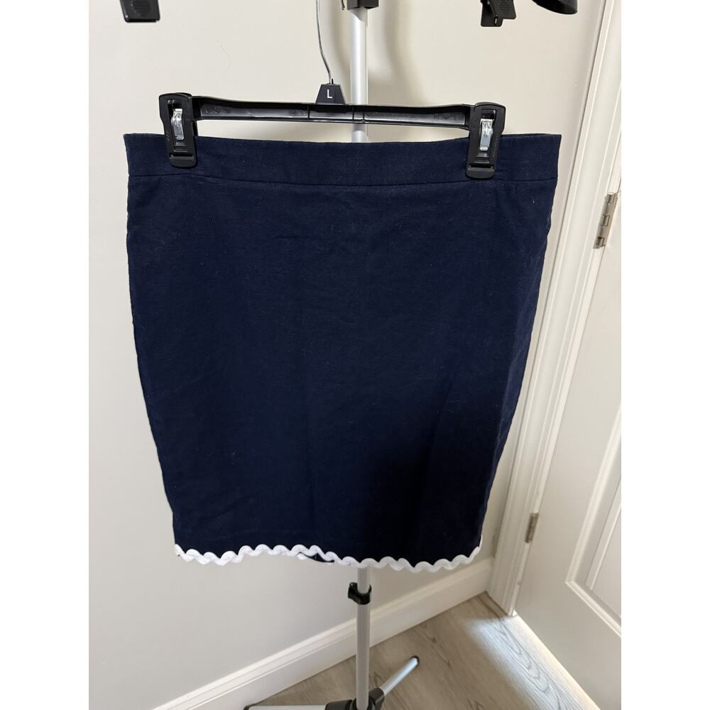 J. Crew Navy Linen Blend Skirt Size 8 Lined Scalloped Hem Preppy Classic
